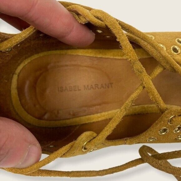 Isabel Marant Leo Lace Up Calfskin Leather Flats Womens Size‎ 35 or 5 Tan Brown - Picture 8 of 12